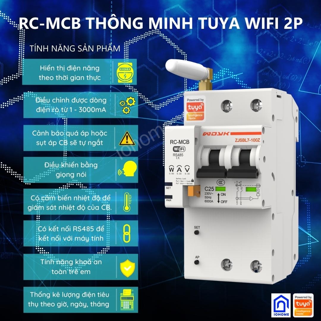 RC - MCB thông minh Tuya 2P WiFi