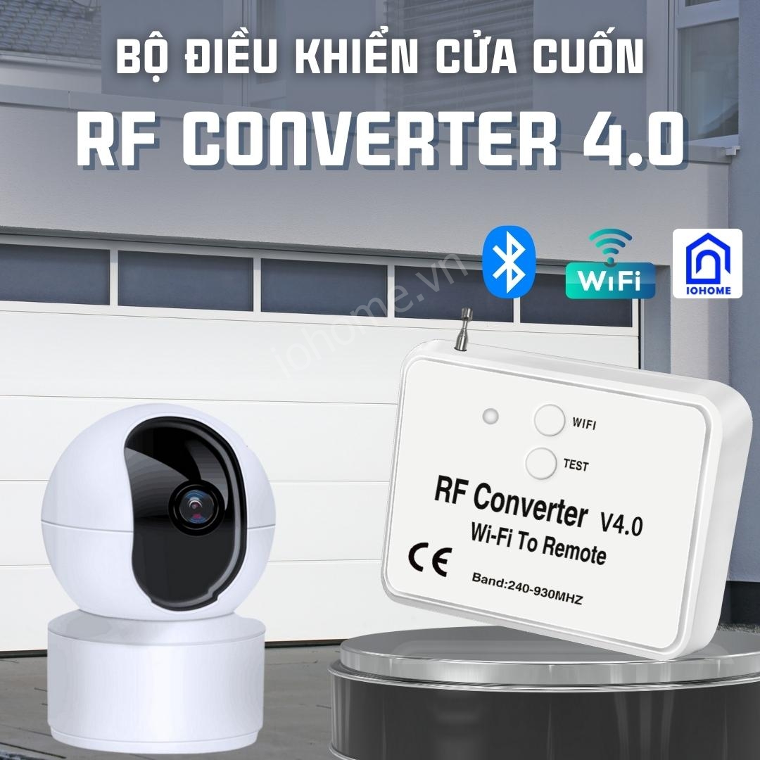Bộ điều khiển cửa cuốn từ xa RF Converter V4.0 + Bluetooth, kết hợp camera 5G 4.0Mp