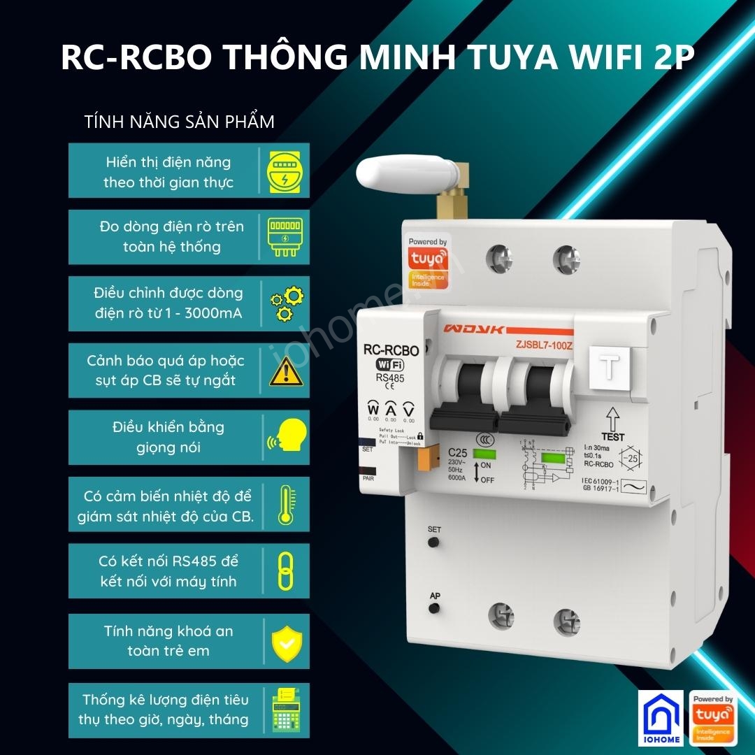 RC - RCBO thông minh Tuya Smartlife Wi-Fi 2P