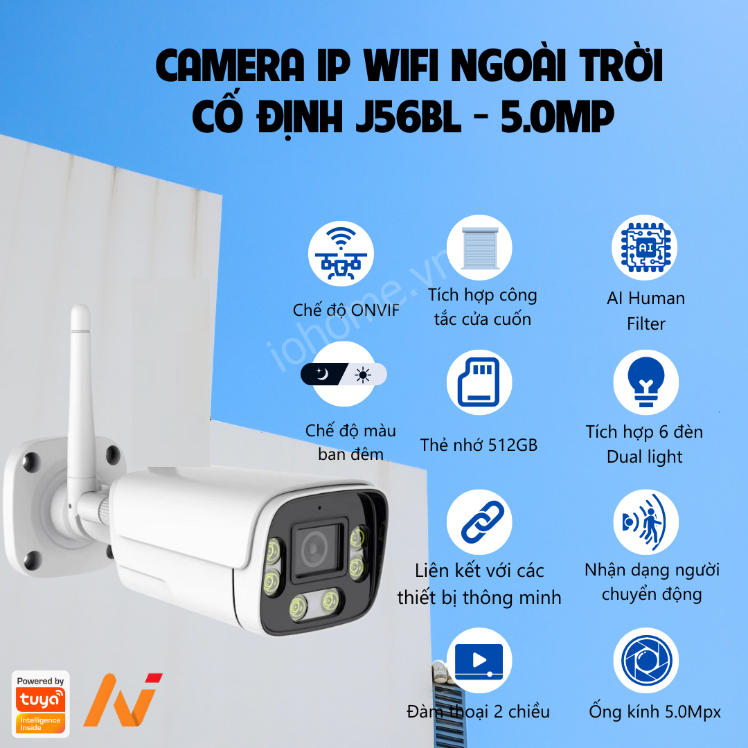 Camera Wi-Fi ngoài trời AI Vision J56BL 5.0MP