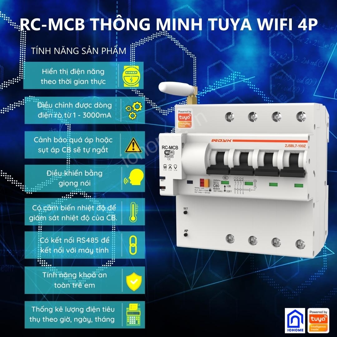 RC - MCB thông minh Tuya 4P WiFi